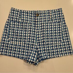 Maeve Blue and White High-Waist Patterned Shorts